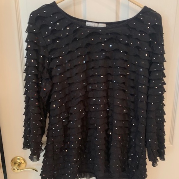 Kim Rogers Tops - Bling Black Ruffled Layer Top